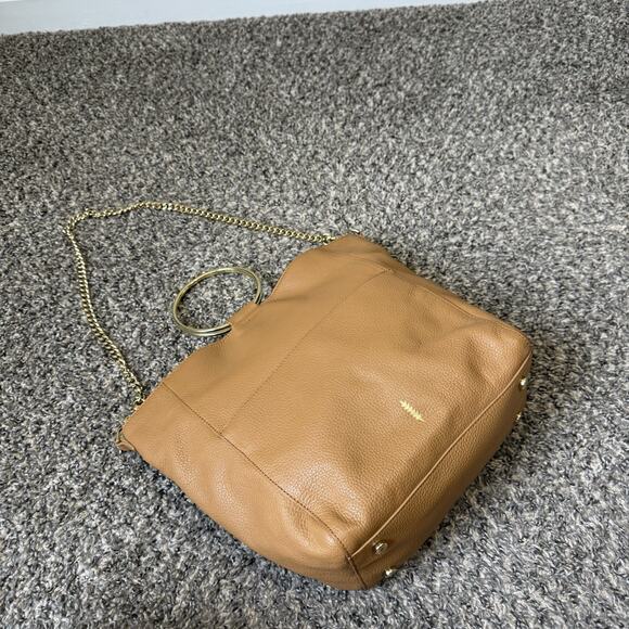 Thacker NY Camel Brown Leather O Ring Satchel Handbag Chain Strap Crossbody - Picture 1 of 9